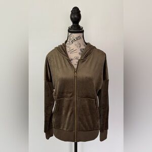 Felina Women’s Velour Zip-Up Hoodie Deep Olive Green Size Small